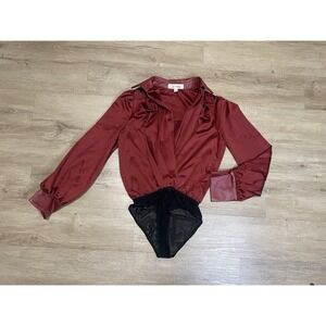 Oak & Trellis Gothcore Black Womens Sz S Red Black Bodysuit Romantic Chic